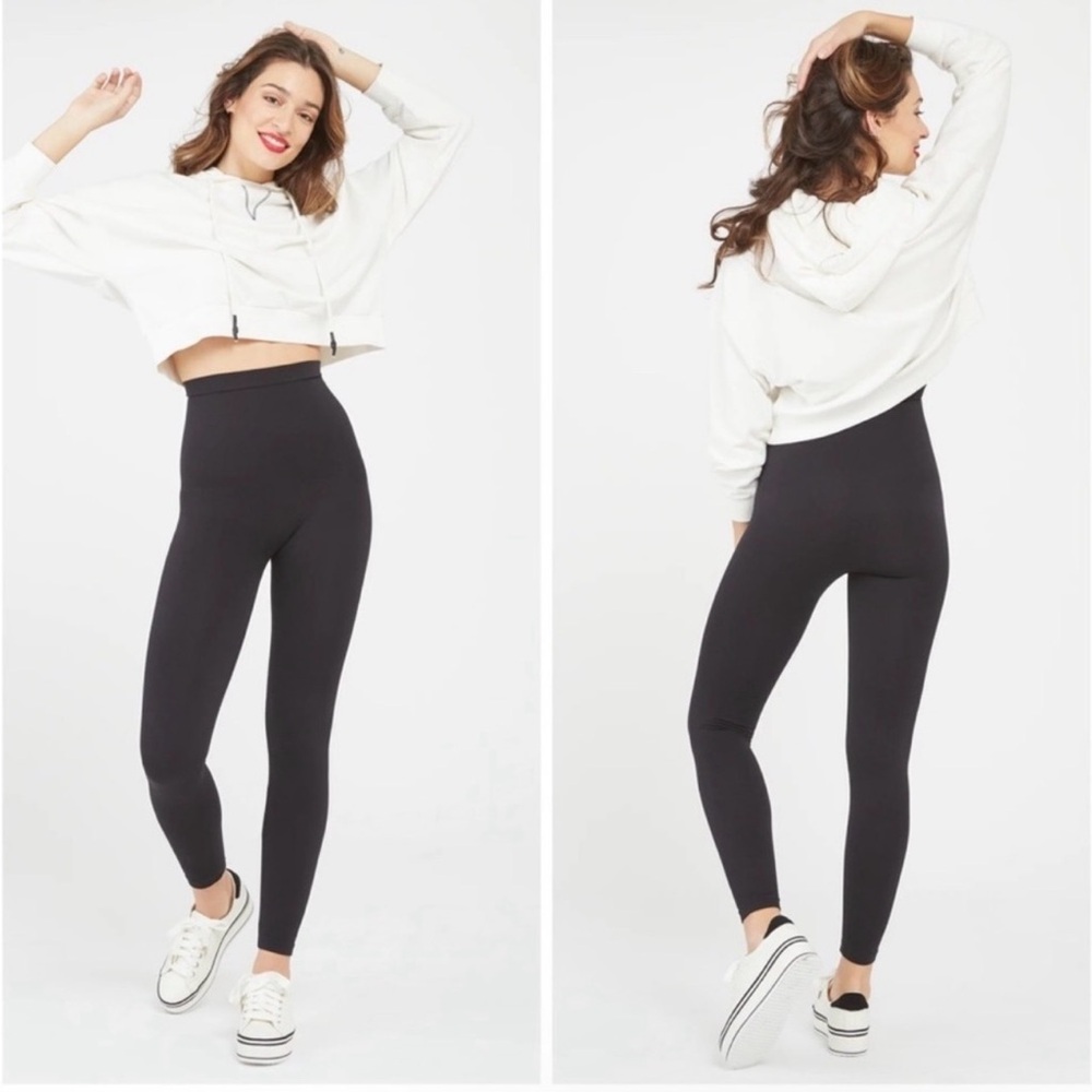 SPANX Ribbed High-Waisted Black Leggings